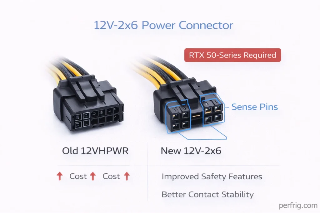 12V-2x6 power connector for RTX 50-series GPUs with sense pins safety feature
