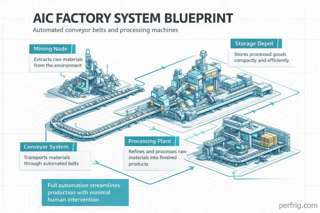 Diagram showing Arknights Endfield's Automated Industry Complex factory automation system