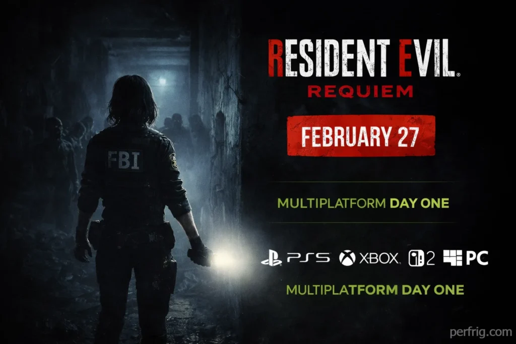 Resident Evil Requiem launching February 27 2026 on PS5, Xbox Series X/S, Switch 2, and PC simultaneously