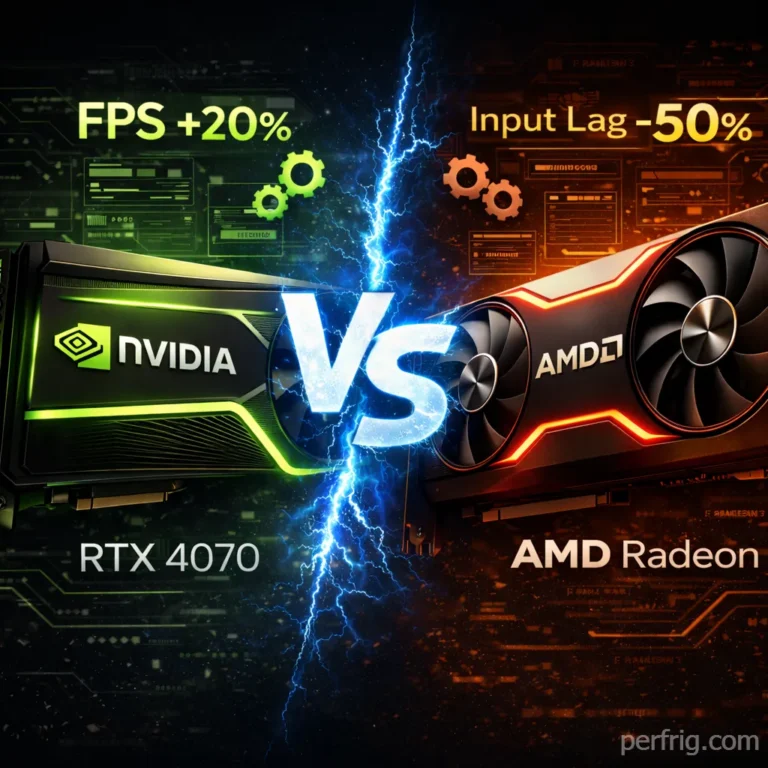 NVIDIA and AMD graphics cards side by side showing GPU optimization settings for maximum FPS gaming performance