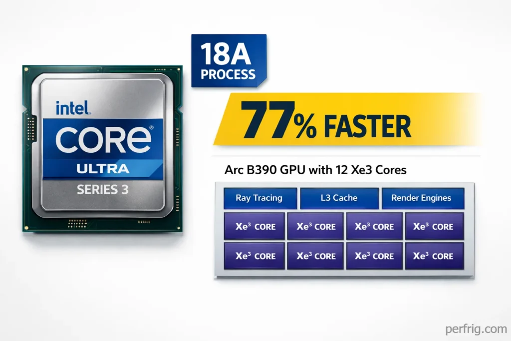 Intel Core Ultra Series 3 processor featuring 18A process technology with Arc B390 integrated graphics