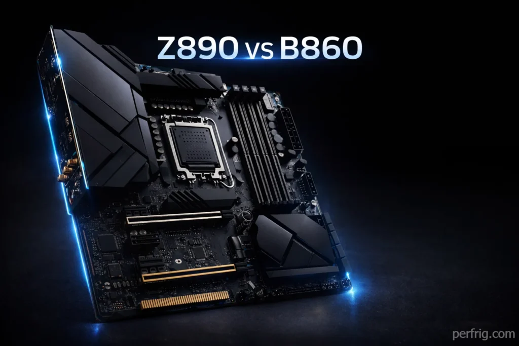 Z890 vs B860 motherboard comparison showing chipset differences for Intel Arrow Lake builds