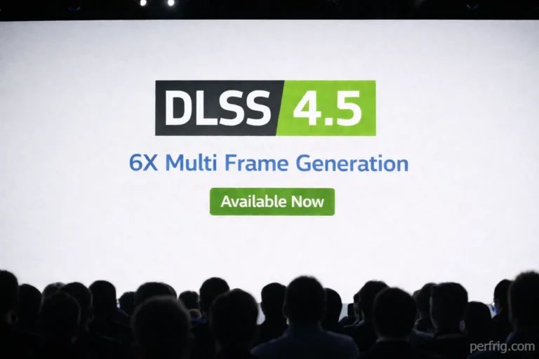 NVIDIA DLSS 4.5 announcement at CES 2026 showing new features and no GPU launch confirmation