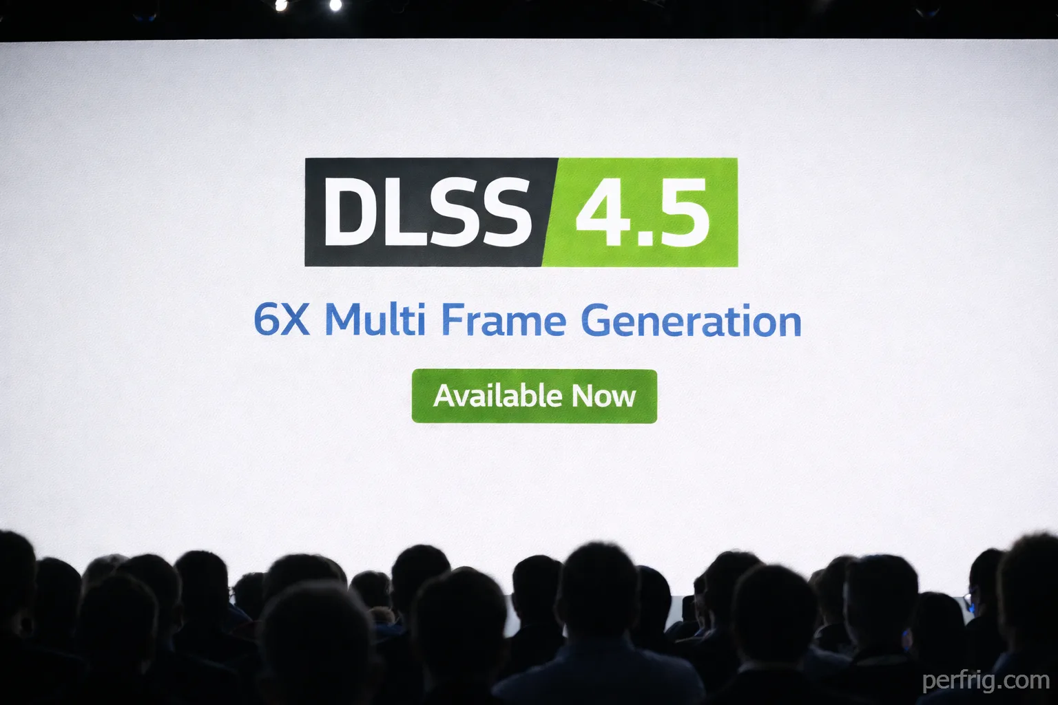 NVIDIA DLSS 4.5 announcement at CES 2026 showing new features and no GPU launch confirmation