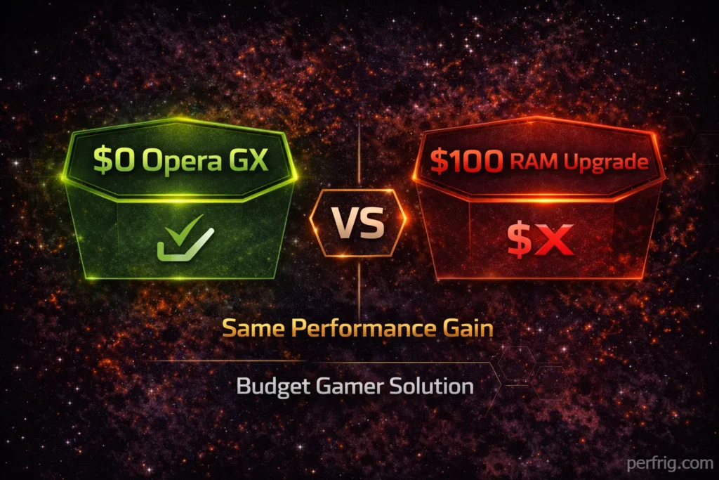 Value comparison showing free Opera GX delivering similar gains to $100 RAM upgrade