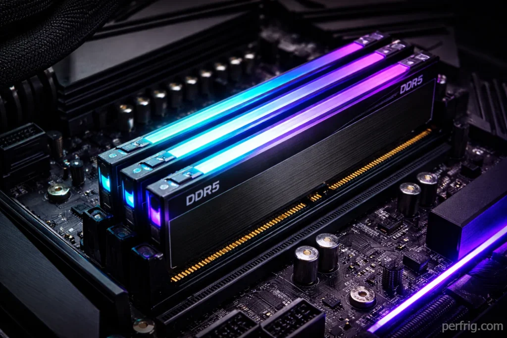 DDR5 RAM modules installed in gaming motherboard showing XMP and EXPO compatibility