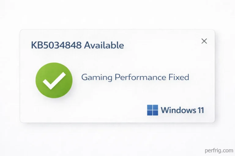Windows 11 KB5034848 update notification showing gaming performance fix available