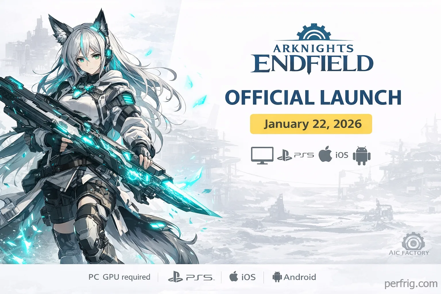 Arknights Endfield official launch announcement with game logo and operators on Talos-II