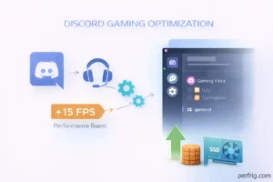 Discord optimization guide showing 15 FPS improvement for gaming performance with settings adjustments