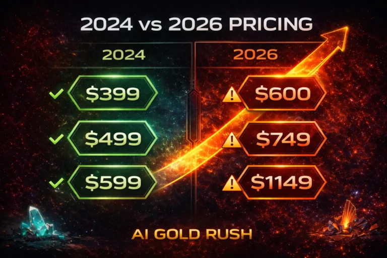 GPU price comparison showing massive inflation from 2024 to 2026 driven by AI memory shortage