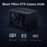Best mini-ITX cases 2026 guide showing compact gaming PC build with mesh airflow panels and modern GPU clearance
