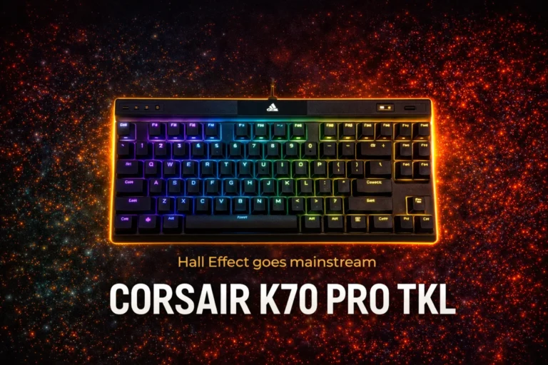 Corsair K70 Pro TKL review featured image showing Hall Effect mechanical keyboard for competitive gaming