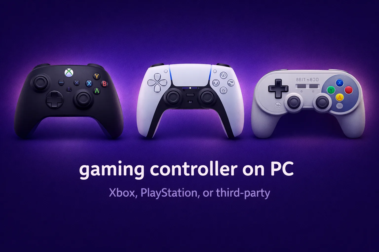 Gaming controller on PC guide comparing Xbox DualSense and third-party controllers for Windows gaming