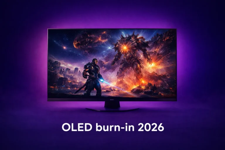 OLED burn-in 2026 guide examining real risk versus overstated fear for gaming monitor buyers with long-term test data