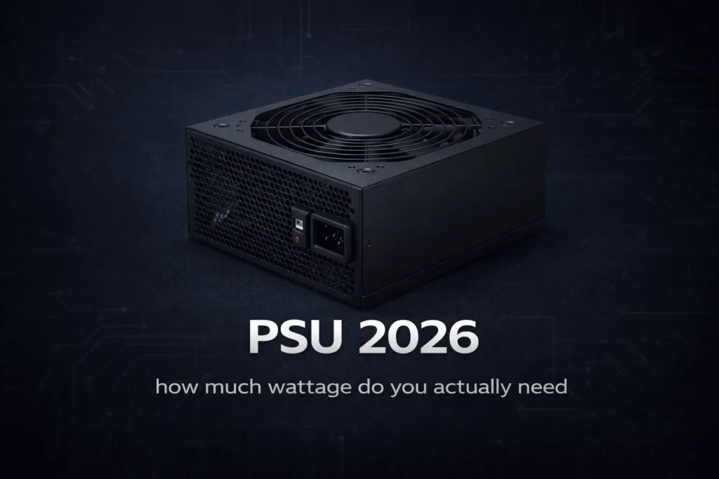 PSU buying guide 2026 showing how to calculate wattage for RTX 50 and RX 9000 builds