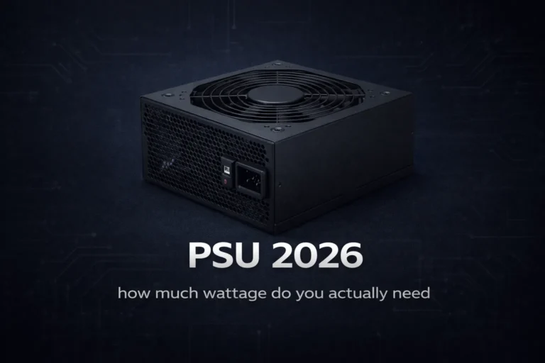 PSU buying guide 2026 showing how to calculate wattage for RTX 50 and RX 9000 builds
