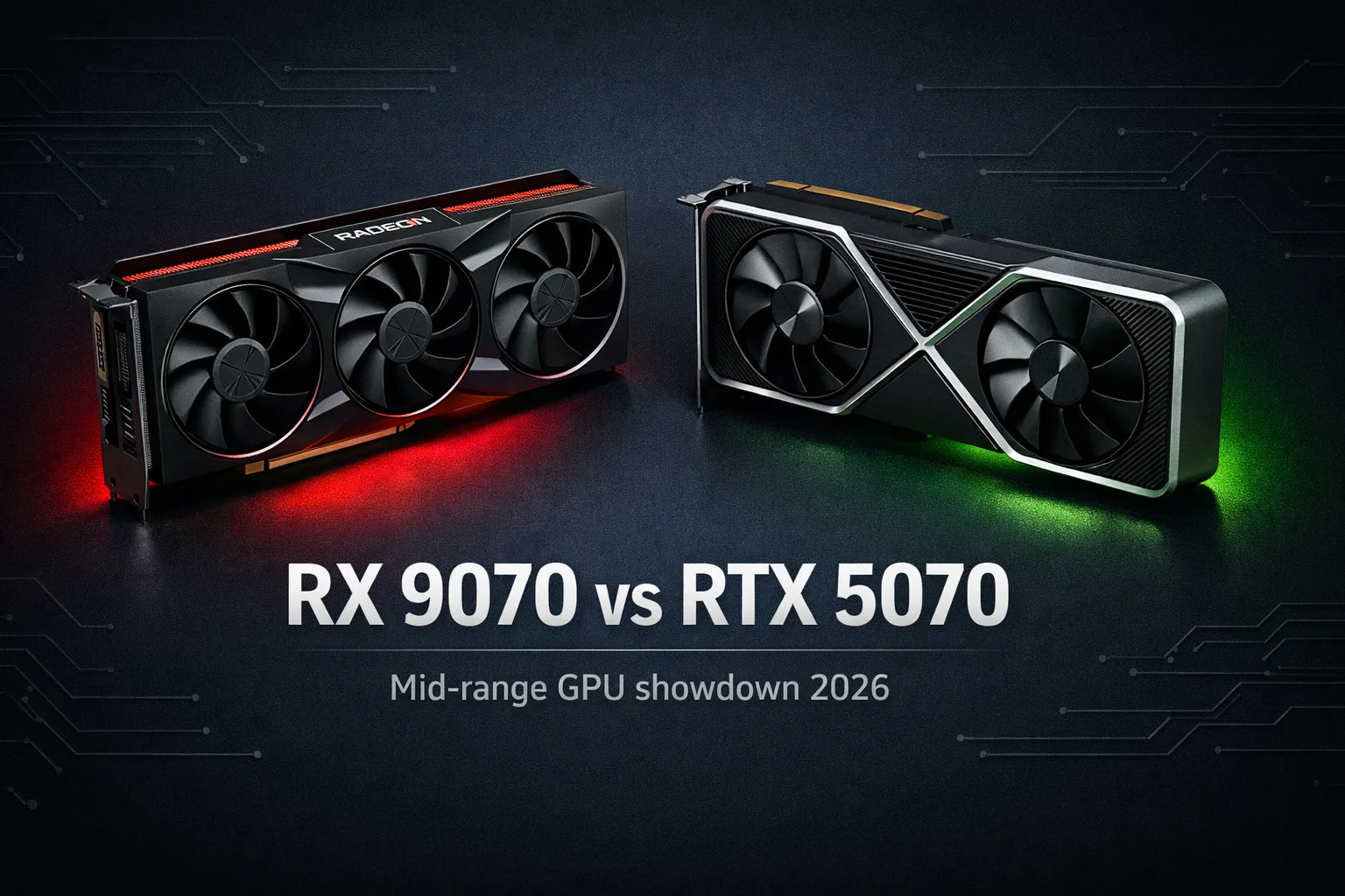 RX 9070 vs RTX 5070 mid-range GPU comparison showing AMD RDNA 4 versus NVIDIA Blackwell architecture for 1440p and 4K gaming in 2026