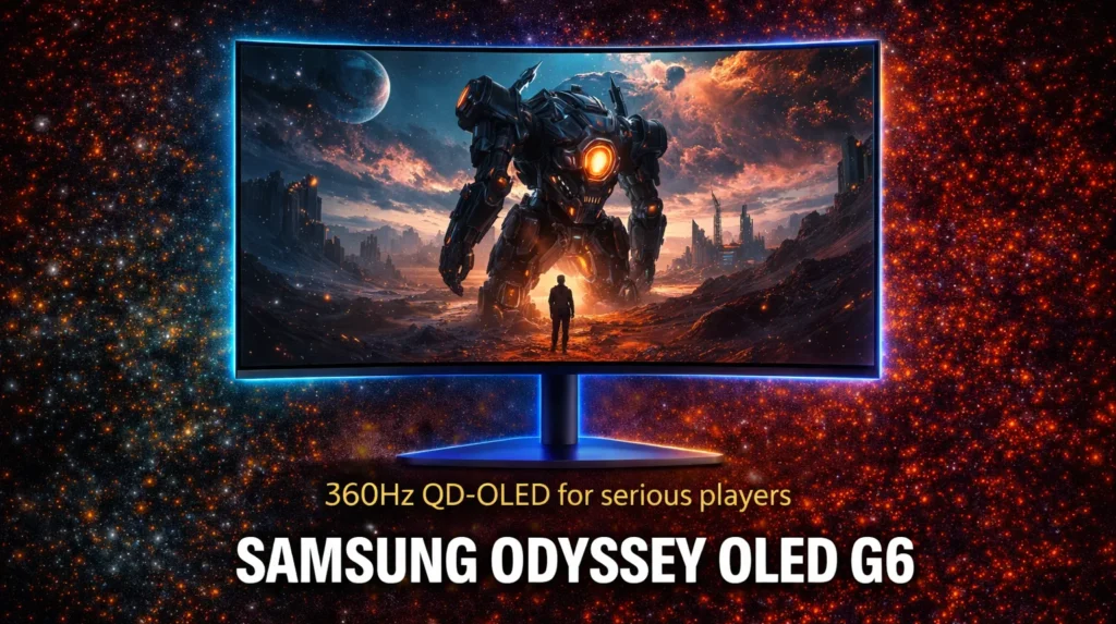 Samsung Odyssey OLED G6 review featured image showing 360Hz QD-OLED gaming monitor for competitive PC gaming