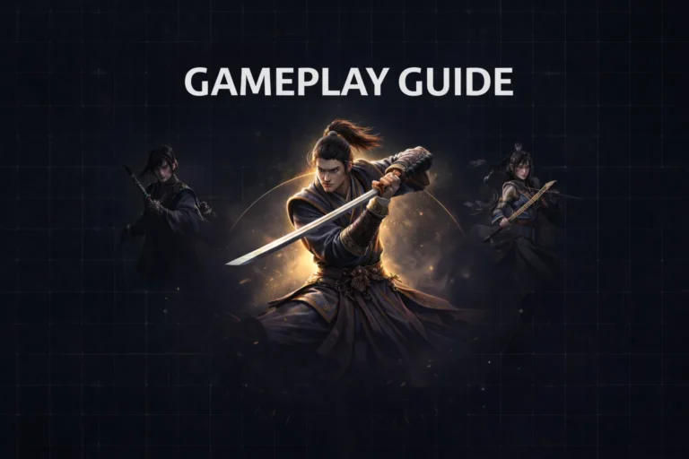 Where Winds Meet gameplay guide featured image showing combat systems weapons and Jianghu explained